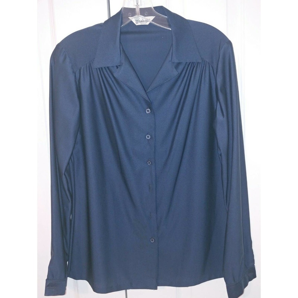 Vintage Deep Navy Blue Soft Poly Long Sleeve Blouse. Size M